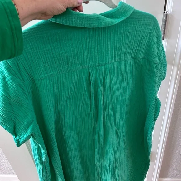 Chicos 100% gauze cotton roll tab sleeve collared dress. Preppy. Lightweight. 20 - Picture 6 of 11